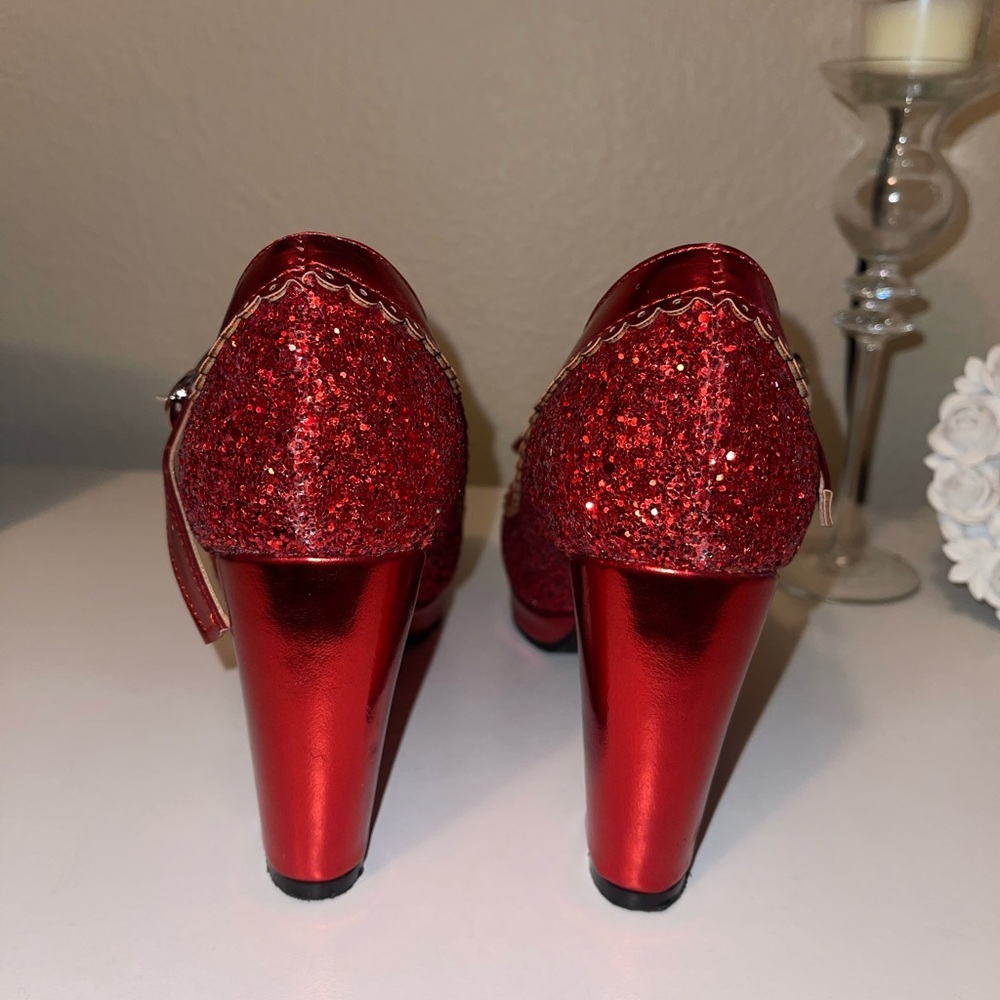 Red Glitter Heels with Bow - Picture 6 of 8